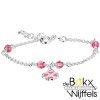 bedelarmband met roze bloem en zilveren jaseron schakel 15cm - 55603 bedelarmband met roze bloem en zilveren jaseron schakel 15cm - 55603