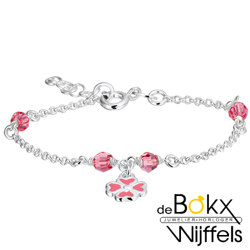 bedelarmband met roze bloem en zilveren jaseron schakel 15cm - 55603 bedelarmband met roze bloem en zilveren jaseron schakel 15cm - 55603