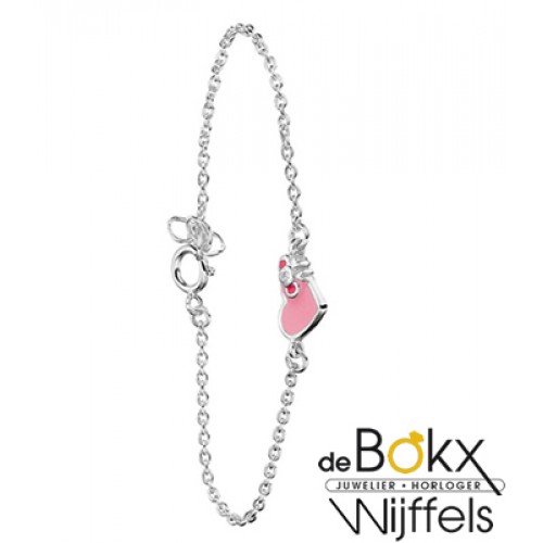 Kinder bedelarmband zilver met roze hartje - 51140 Kinder bedelarmband zilver met roze hartje - 51140