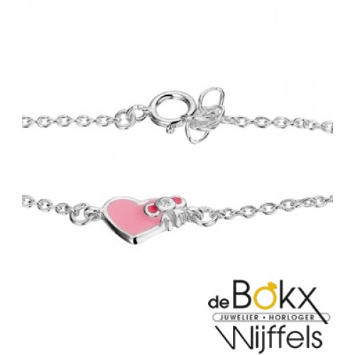 Kinder bedelarmband zilver met roze hartje - 51140 Kinder bedelarmband zilver met roze hartje - 51140