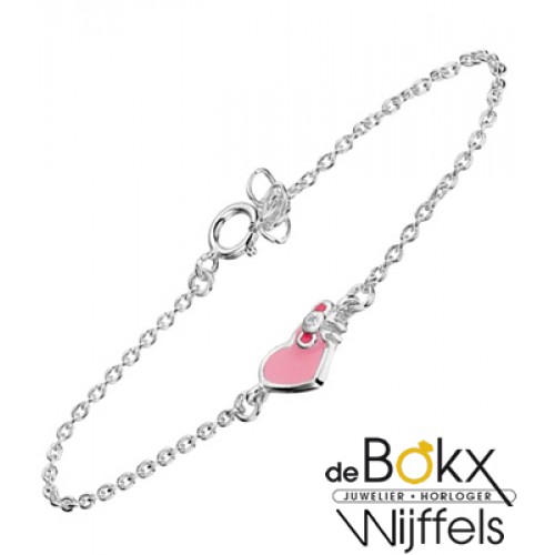 Kinder bedelarmband zilver met roze hartje - 51140 Kinder bedelarmband zilver met roze hartje - 51140