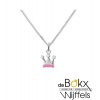 ketting met hanger kroontje roze en 3 zirkonia steentjes - 53707 ketting met hanger kroontje roze en 3 zirkonia steentjes - 53707
