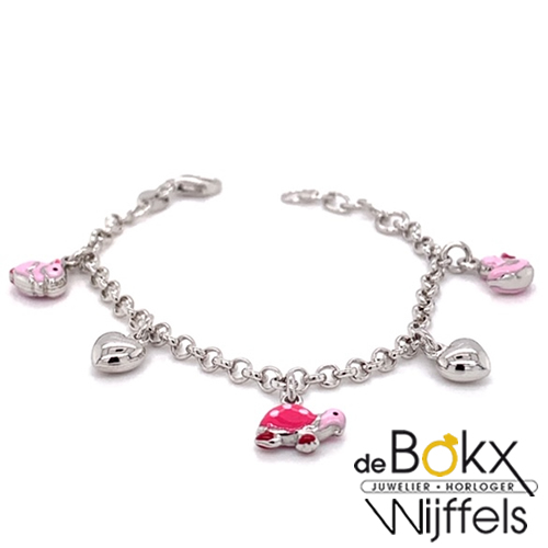 Bedelarmband in zilver met hartjes en roze bedels voor kinderen - 55267 Bedelarmband in zilver met hartjes en roze bedels voor kinderen - 55267