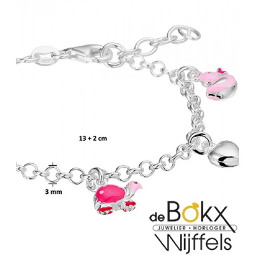 bedelarmband in zilver met hartjes en roze bedels - 55267 bedelarmband in zilver met hartjes en roze bedels - 55267