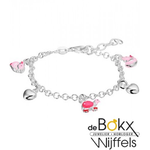 Bedelarmband in zilver met hartjes en roze bedels voor kinderen - 55267 Bedelarmband in zilver met hartjes en roze bedels voor kinderen - 55267