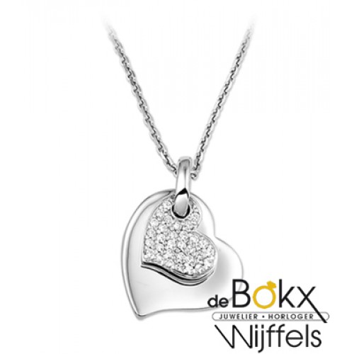 ketting met een speels hartjes hanger met zirkonia zilver gerhodineerd - 53597 ketting met een speels hartjes hanger met zirkonia zilver gerhodineerd - 53597