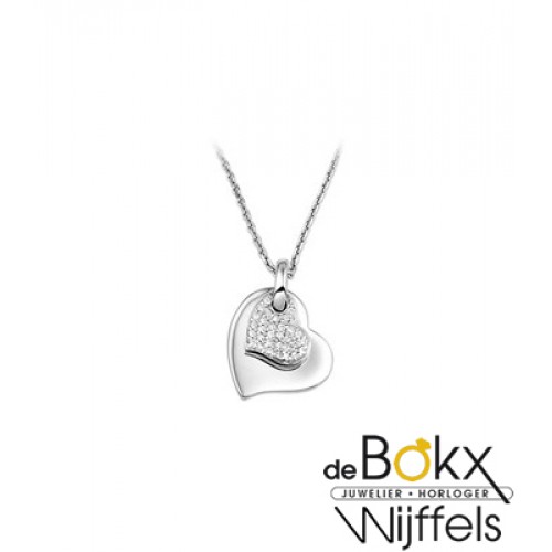 ketting met een speels hartjes hanger met zirkonia zilver gerhodineerd - 53597 ketting met een speels hartjes hanger met zirkonia zilver gerhodineerd - 53597