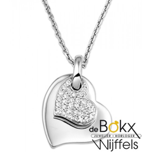 ketting met een speels hartjes hanger met zirkonia zilver gerhodineerd - 53597 ketting met een speels hartjes hanger met zirkonia zilver gerhodineerd - 53597