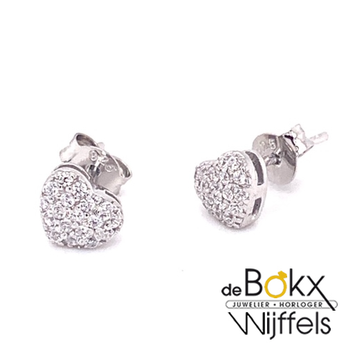 Hartjes oorbellen met veel zirkonia steentjes zilver gerhodineerd - 54661 Hartjes oorbellen met veel zirkonia steentjes zilver gerhodineerd - 54661