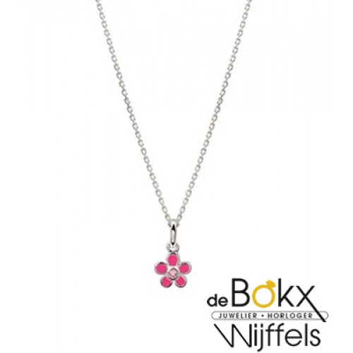ketting met roze bloem zilver 36 - 40cm - 54784 ketting met roze bloem zilver 36 - 40cm - 54784