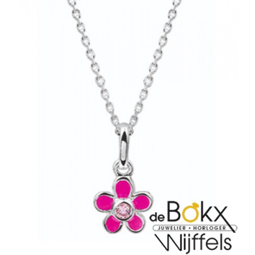 ketting met roze bloem zilver 36 - 40cm - 54784 ketting met roze bloem zilver 36 - 40cm - 54784