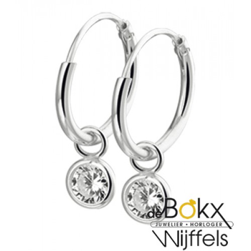 Creool zilver met hangend zirkonia steentje - 55934 Creool zilver met hangend zirkonia steentje - 55934