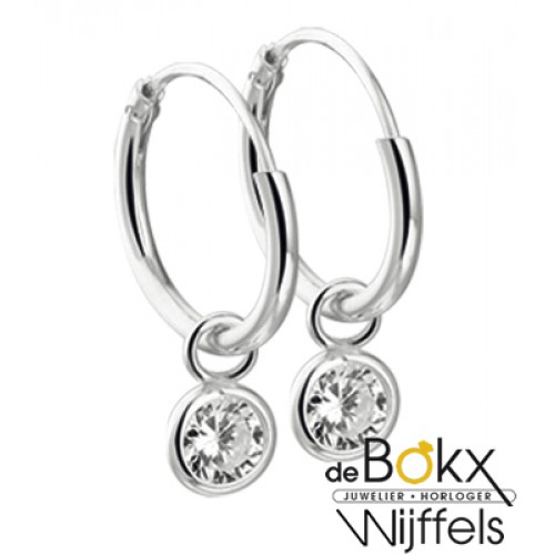 Creool zilver met hangend zirkonia steentje - 55934 Creool zilver met hangend zirkonia steentje - 55934