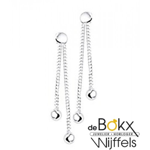 Oorknop hangend met balletjes zilver - 55937 Oorknop hangend met balletjes zilver - 55937