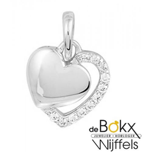 2 hartjes hanger met zirkonia aan ketting in zilver - 56674 2 hartjes hanger met zirkonia aan ketting in zilver - 56674