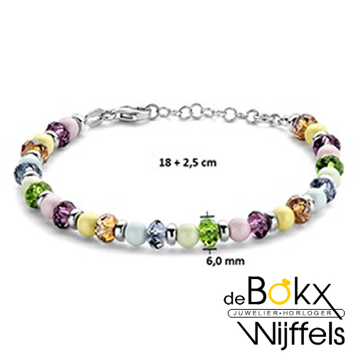 Kralen armband met diverse kleurstenen en zilver18+2.5cm - 57909 Kralen armband met diverse kleurstenen en zilver18+2.5cm - 57909