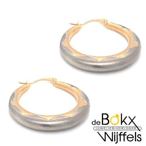 Bewerkte grote Oorringen in wit en geel goud 22mm - 52323 Bewerkte grote Oorringen in wit en geel goud 22mm - 52323