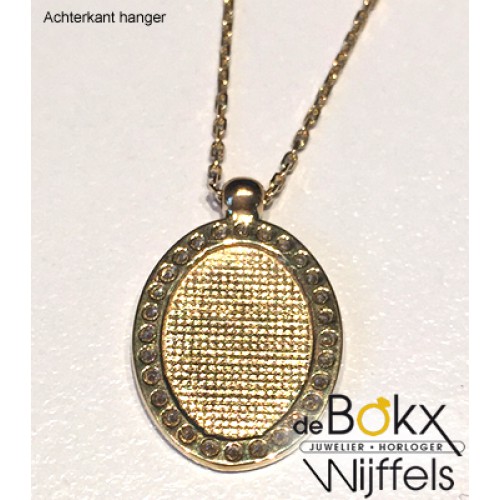 Gouden ashanger met ketting ovaal met zirkonia rij en graveerplaatje - 55003 Gouden ashanger met ketting ovaal met zirkonia rij en graveerplaatje - 55003