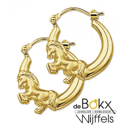 Gouden oorbel met paard - 52943 Gouden oorbel met paard - 52943