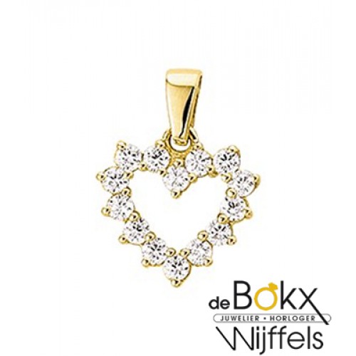 Geel gouden hartjes hanger met 14 zirkonia steentjes - 52071