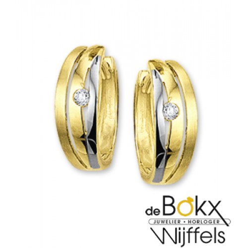 Bicolor gouden klap oorringen met zirkonia - 54279 Bicolor gouden klap oorringen met zirkonia - 54279