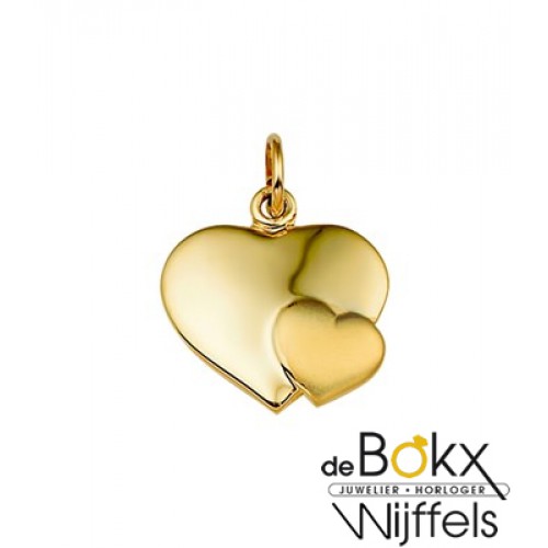 Hartjes hanger met 2 hartjes geel goud - 55467 Hartjes hanger met 2 hartjes geel goud - 55467