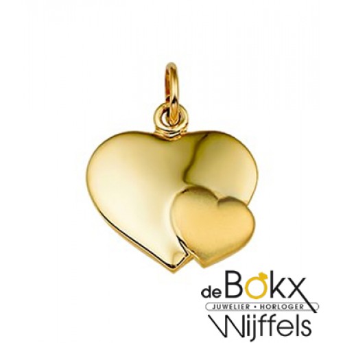 Hartjes hanger met 2 hartjes geel goud - 55467 Hartjes hanger met 2 hartjes geel goud - 55467