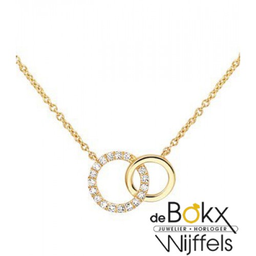 Geelgouden ketting met cirkels en diamanten. - 55723 Geelgouden ketting met cirkels en diamanten. - 55723