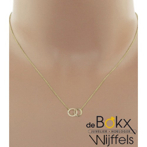 Geelgouden ketting met cirkels en diamanten. - 55723 Geelgouden ketting met cirkels en diamanten. - 55723