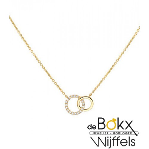 Geelgouden ketting met cirkels en diamanten. - 55723 Geelgouden ketting met cirkels en diamanten. - 55723
