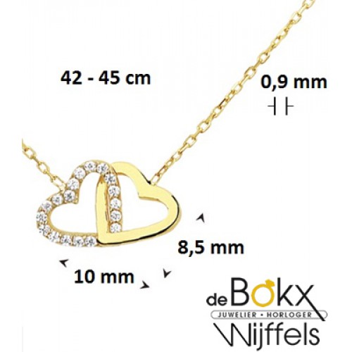 Geelgoud colliers met hartjes en zirkonia steentjes - 55728 Geelgoud colliers met hartjes en zirkonia steentjes - 55728