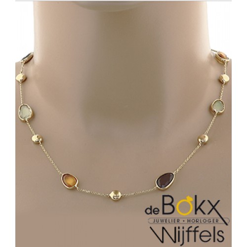 gouden ketting met rookkwarts, citrien en amethyst - 55730 gouden ketting met rookkwarts, citrien en amethyst - 55730