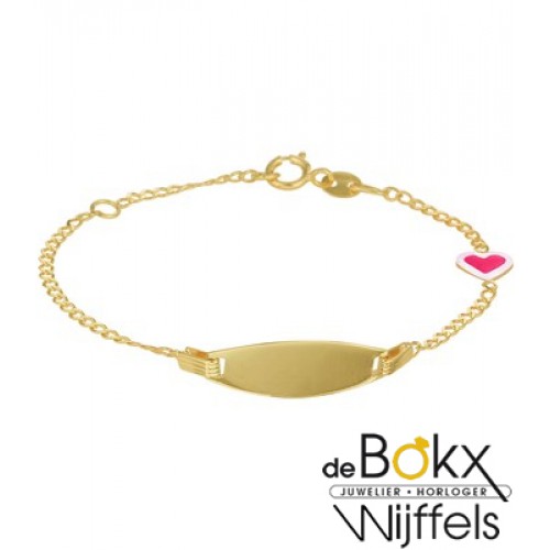 Geelgoud graveer armband met roze hardje 11 - 13cm - 56908 Geelgoud graveer armband met roze hardje 11 - 13cm - 56908