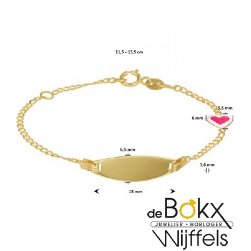 Geelgoud graveer armband met roze hardje 11 - 13cm - 56908 Geelgoud graveer armband met roze hardje 11 - 13cm - 56908