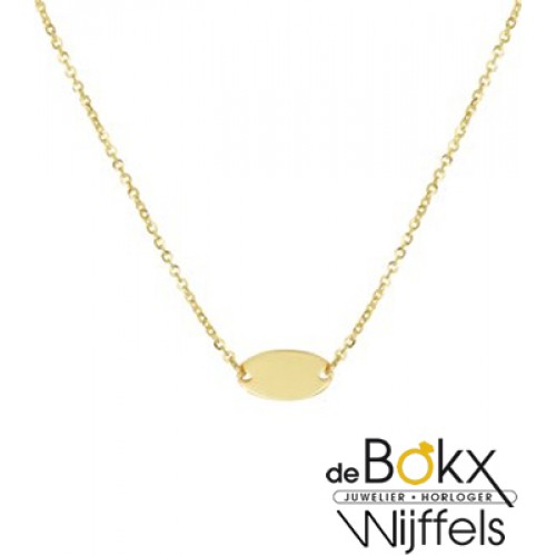 Geel gouden ketting met ovaal plaatje - 56812 Geel gouden ketting met ovaal plaatje - 56812