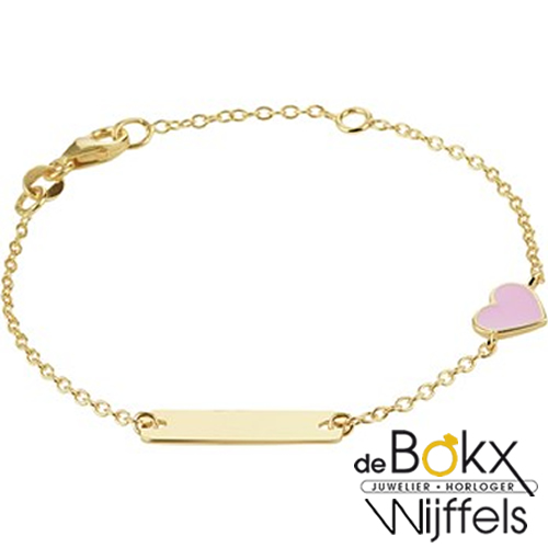 Gouden kinderarmband met naam en roze hartje - 56813 Gouden kinderarmband met naam en roze hartje - 56813