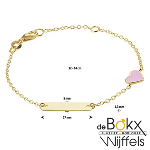 Gouden kinderarmband met naam en roze hartje - 56813 Gouden kinderarmband met naam en roze hartje - 56813