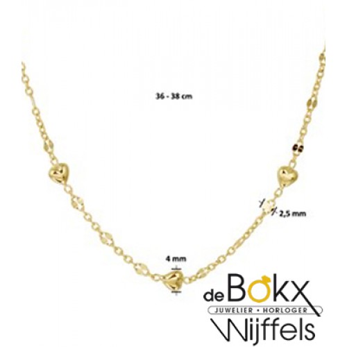 Gouden ketting met hartjes 36-38cm - 57076 Gouden ketting met hartjes 36-38cm - 57076