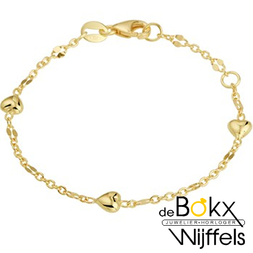 Gouden bedel armband met hartjes 11 - 13cm - 57119 Gouden bedel armband met hartjes 11 - 13cm - 57119
