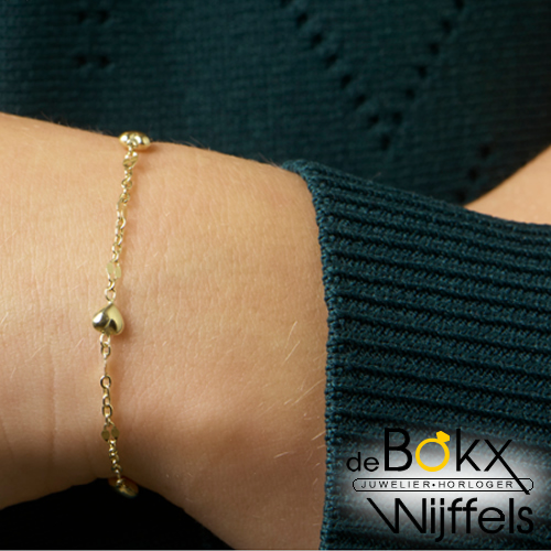 Gouden bedel armband met hartjes 11 - 13cm - 57119 Gouden bedel armband met hartjes 11 - 13cm - 57119
