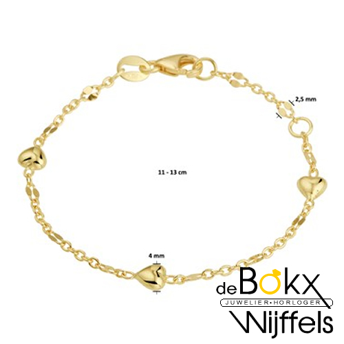 Gouden bedel armband met hartjes 11 - 13cm - 57119 Gouden bedel armband met hartjes 11 - 13cm - 57119