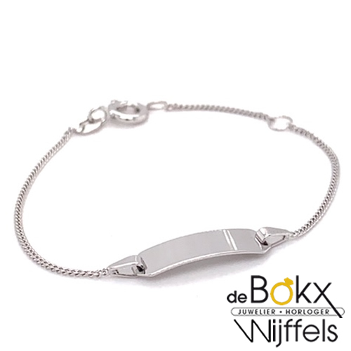 Baby armbandje met graveerplaatje witgoud 9-11cm - 56929 Baby armbandje met graveerplaatje witgoud 9-11cm - 56929