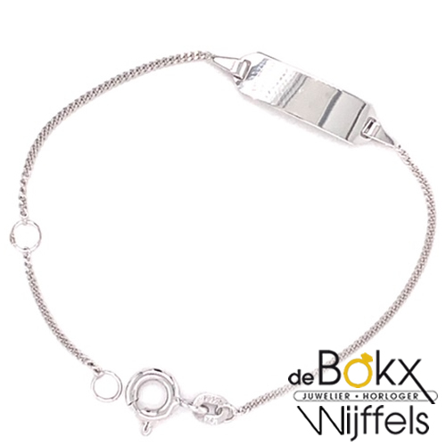 Baby armbandje met graveerplaatje witgoud 9-11cm - 56929 Baby armbandje met graveerplaatje witgoud 9-11cm - 56929