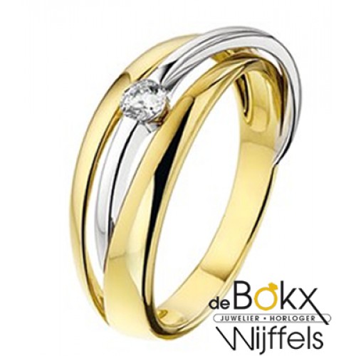 Wit en geel gouden ring met zirkonia - 55758 Wit en geel gouden ring met zirkonia - 55758