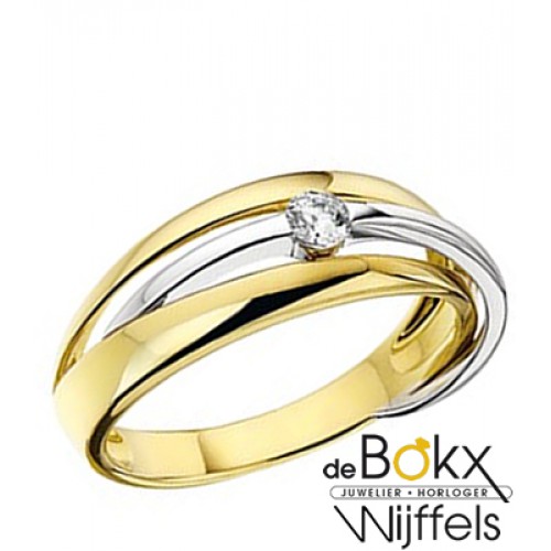 Wit en geel gouden ring met zirkonia - 55758 Wit en geel gouden ring met zirkonia - 55758