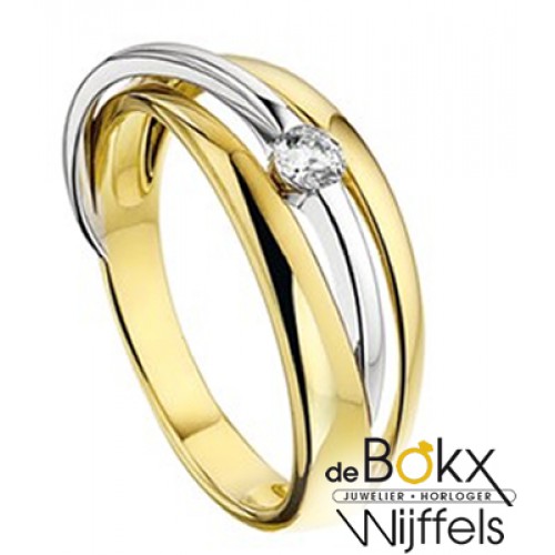 Wit en geel gouden ring met zirkonia - 55758 Wit en geel gouden ring met zirkonia - 55758