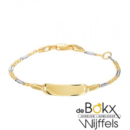 baby armbandje met graveerplaatje bicoulor goud 11 -13cm - 56715 baby armbandje met graveerplaatje bicoulor goud 11 -13cm - 56715