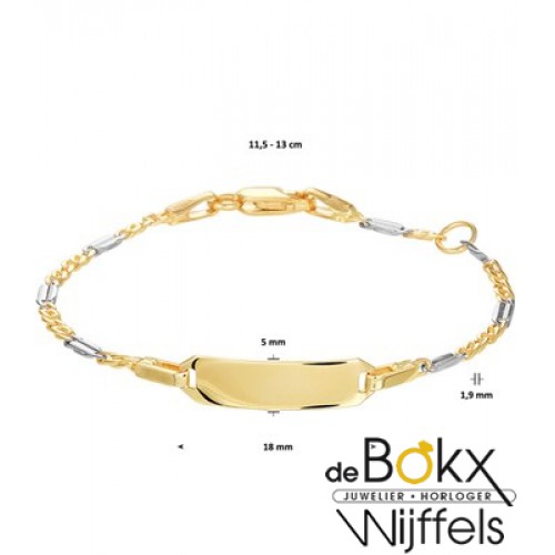 baby armbandje met graveerplaatje bicoulor goud 11 -13cm - 56715 baby armbandje met graveerplaatje bicoulor goud 11 -13cm - 56715