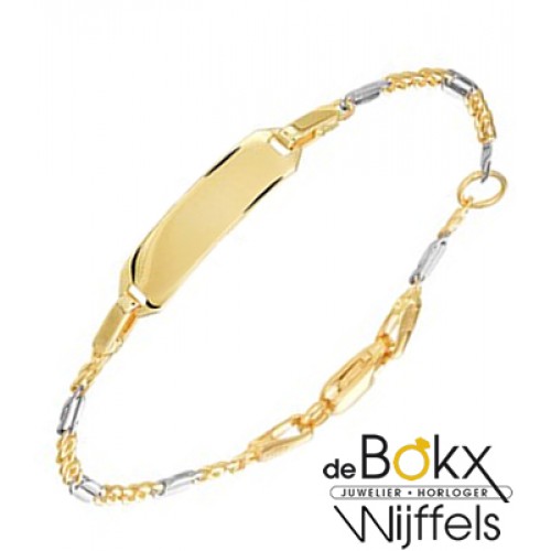 baby armbandje met graveerplaatje bicoulor goud 11 -13cm - 56715 baby armbandje met graveerplaatje bicoulor goud 11 -13cm - 56715