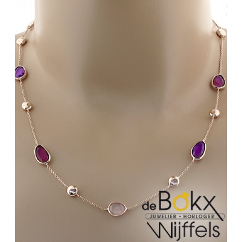 Roodgoud Collier Amethyst, roze en paarse kwarts - 55772 Roodgoud Collier Amethyst, roze en paarse kwarts - 55772